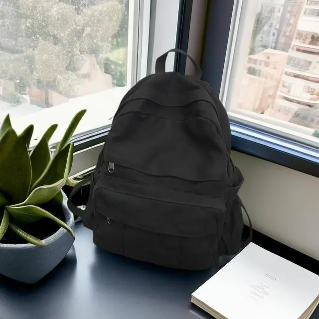 Alt view image 2 of 5 - IAUGO Canvas Backpack for Women Cute Backpack for Women Vintage Laptop Aesthetic Knapsack-Black