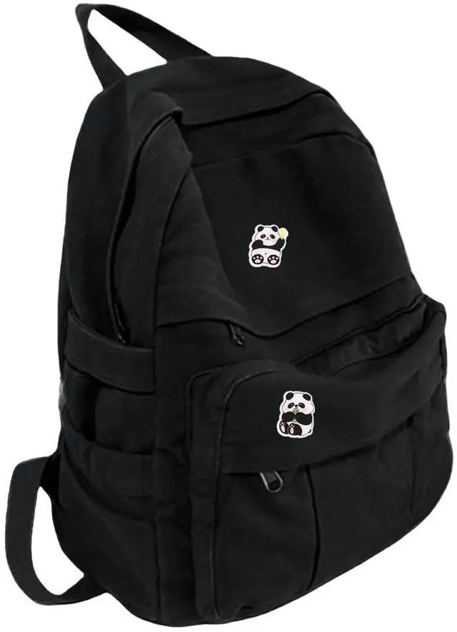 Main image of IAUGO Canvas Backpack for Women Cute Backpack for Women Vintage Laptop Aesthetic Knapsack-Black