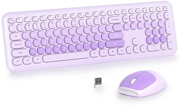 Main image of iRoboosta Purple Colorful Wireless Keyboard and Mouse Combo Set, 2.4GHz Retro Typewriter Keyboard, Full Size Cute Keyboard with Number Pad, Home and Office Silent Keyboards (Light Purple)