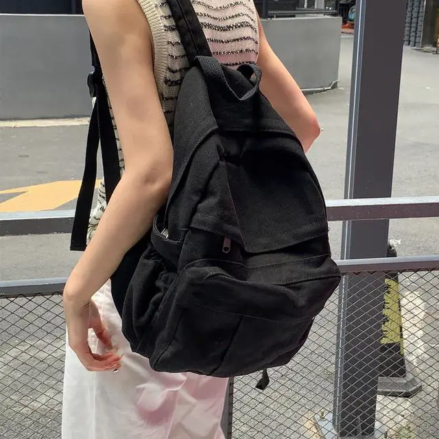 Alt view image 4 of 5 - IAUGO Canvas Backpack for Women Cute Backpack for Women Vintage Laptop Aesthetic Knapsack-Black