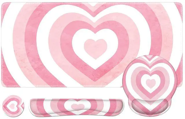 Main image of iLeadon Pink Desk Mat, Desk Pad + Pink Mouse Pad with Wrist Rest + Keyboard Wrist Rest + Coaster, 4in1 Mouse Pad Set, Mouse and Keyboard Pad for Home Office, Heart Pink