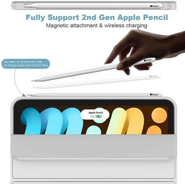 Alt view image 2 of 5 - iMieet iPad Mini 7 Case 2024 (A17 Pro), iPad Mini 6 Case (8.3-Inch,2021 Model), iPad Mini 7th/6th Generation Case with Pencil Holder, Trifold Stand Smart Case with Soft TPU Back,Light Gray