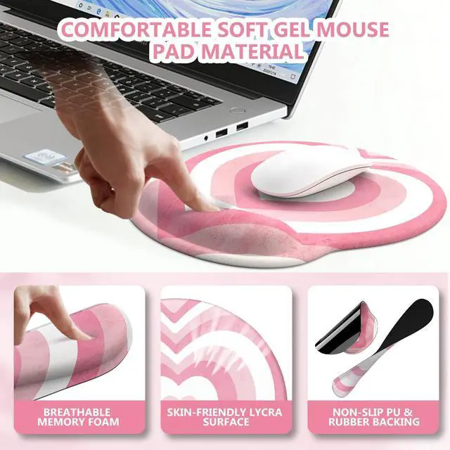 Alt view image 5 of 5 - iLeadon Pink Desk Mat, Desk Pad + Pink Mouse Pad with Wrist Rest + Keyboard Wrist Rest + Coaster, 4in1 Mouse Pad Set, Mouse and Keyboard Pad for Home Office, Heart Pink