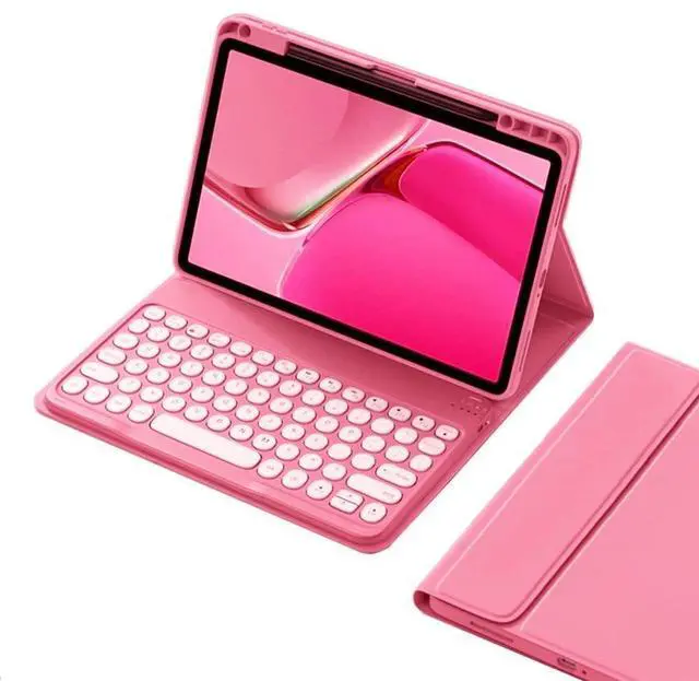 Alt view image 2 of 5 - KMXDD Cute Keyboard Case Compatible with iPad Air 11 inch M2 2024, Air 10.9 inch 4th & 5th gen - 2020,2022/ iPad Pro 11 4th/3th/2th Gen Keyboard Case Round Key Removable Keyboard,Begonia Red