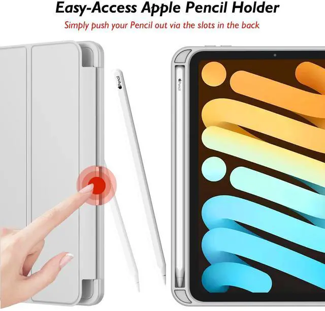 Alt view image 3 of 5 - iMieet iPad Mini 7 Case 2024 (A17 Pro), iPad Mini 6 Case (8.3-Inch,2021 Model), iPad Mini 7th/6th Generation Case with Pencil Holder, Trifold Stand Smart Case with Soft TPU Back,Light Gray
