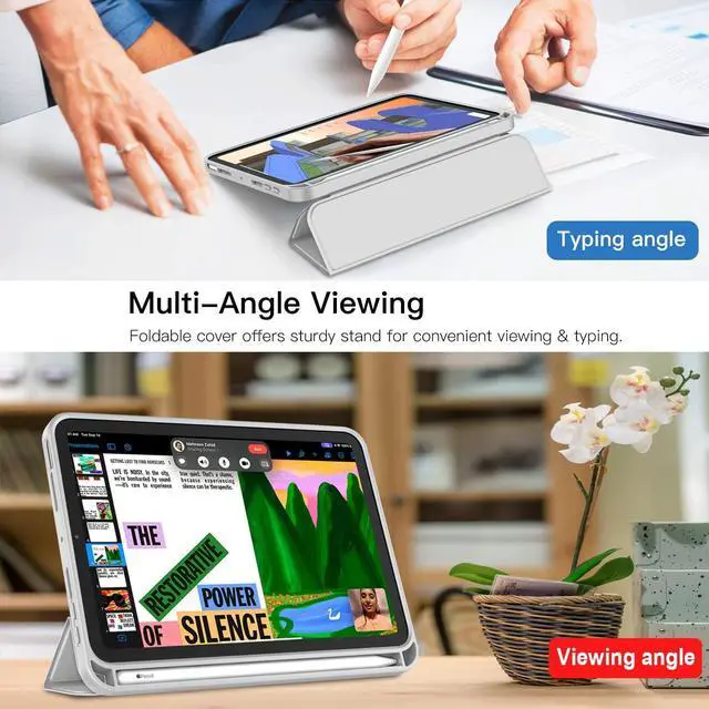 Alt view image 5 of 5 - iMieet iPad Mini 7 Case 2024 (A17 Pro), iPad Mini 6 Case (8.3-Inch,2021 Model), iPad Mini 7th/6th Generation Case with Pencil Holder, Trifold Stand Smart Case with Soft TPU Back,Light Gray