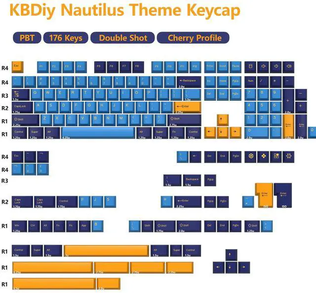 Alt view image 2 of 5 - KBDiy Nautilus PBT Double Shot Keycap Set,176 Keys Blue Purple Custom Key Cap Keycaps 60 Percent Cherry Profile Keycaps for 61/64/68/84/87/100/104/108 Mechanical Keyboard