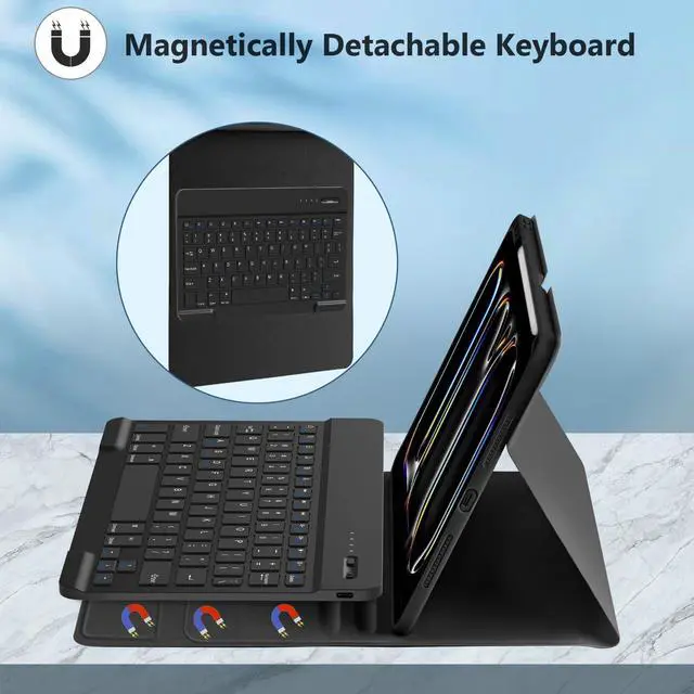 Alt view image 3 of 5 - KBCASE Keyboard Case for iPad Pro 11-inch (M4) 2024, Detachable Bluetooth Keyboard Case with Pencil Holder for iPad Pro 11 inch 2024 (Black)