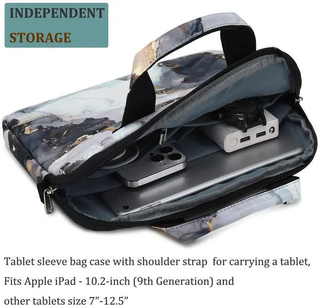 Alt view image 2 of 5 - JIANYA Tablet Carrying Bag Kids Tablet Sleeve Bag with Shoulder Strap, 10-12.5 Inch, Marble Cyan