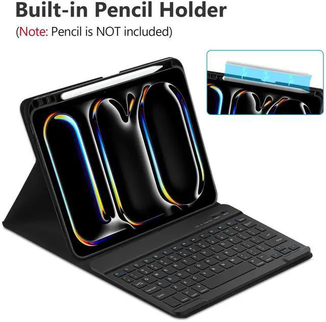 Alt view image 5 of 5 - KBCASE Keyboard Case for iPad Pro 11-inch (M4) 2024, Detachable Bluetooth Keyboard Case with Pencil Holder for iPad Pro 11 inch 2024 (Black)