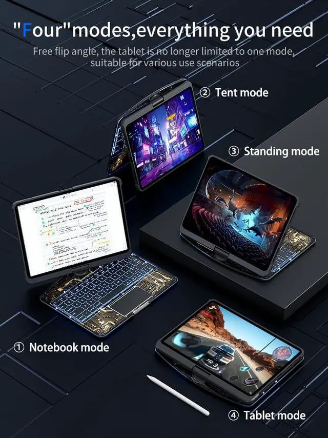 Alt view image 3 of 5 - KARTICE Transparent 360 Keyboard Case with Wireless Keyboard for iPad Air 11 Inch 2024, 10.9" iPad Air 5th/4th, 11" iPad Pro 4/3/2/1 360deg Rotating Stand