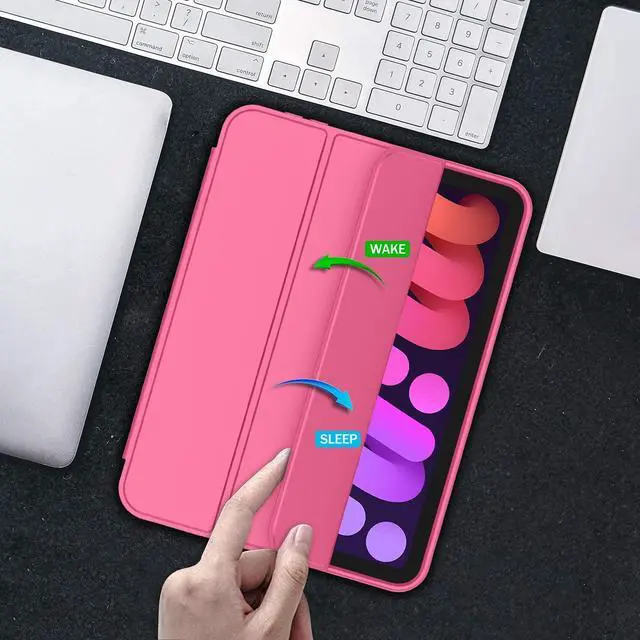 Alt view image 5 of 5 - iMieet iPad Mini 7 Case 2024 (A17 Pro), iPad Mini 6 Case (8.3-Inch,2021 Model), iPad Mini 7th/6th Generation Case with Pencil Holder, Trifold Stand Smart Case with Soft TPU Back,Watermelon