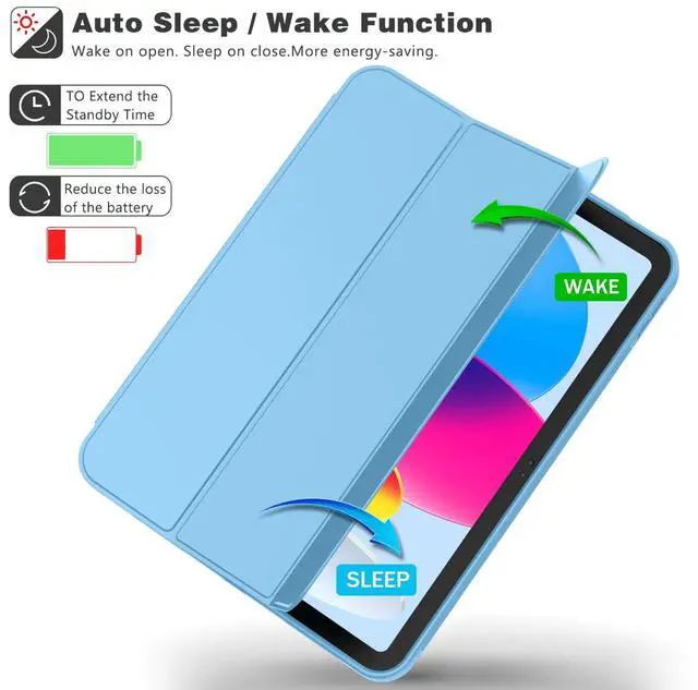 Alt view image 3 of 5 - iMieet iPad (A16) Case 11th Gen/iPad 10th Generation Case [11-Inch 2025/10.9 Inch 2022] with Pencil Holder, Trifold Stand Smart Cover with Soft TPU Back,Auto Wake/Sleep(Azure Blue)