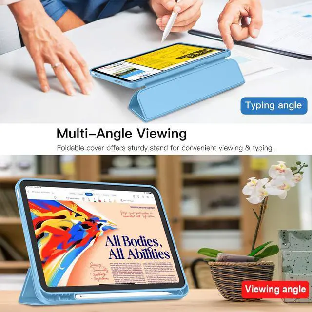 Alt view image 4 of 5 - iMieet iPad (A16) Case 11th Gen/iPad 10th Generation Case [11-Inch 2025/10.9 Inch 2022] with Pencil Holder, Trifold Stand Smart Cover with Soft TPU Back,Auto Wake/Sleep(Azure Blue)