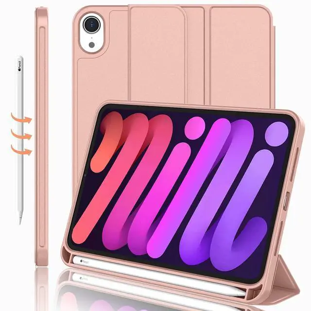 Main image of iMieet iPad Mini 7 Case 2024 (A17 Pro), iPad Mini 6 Case (8.3-Inch,2021 Model), iPad Mini 7th/6th Generation Case with Pencil Holder, Trifold Stand Smart Case with Soft TPU Back,Rose Gold