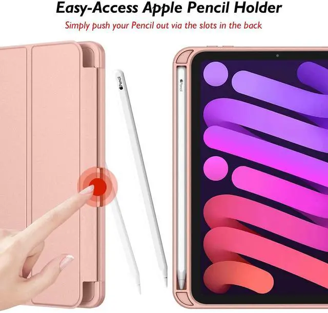 Alt view image 3 of 5 - iMieet iPad Mini 7 Case 2024 (A17 Pro), iPad Mini 6 Case (8.3-Inch,2021 Model), iPad Mini 7th/6th Generation Case with Pencil Holder, Trifold Stand Smart Case with Soft TPU Back,Rose Gold