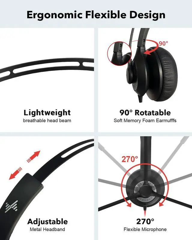 Alt view image 4 of 5 - JIAMQISHI USB Headset with Mic for PC, On-Ear Computer Laptop Headphones with Noise Cancelling Microphone in-line Control for Home Office Online Class (USB+3.5mm Single Ear Headset, Black)