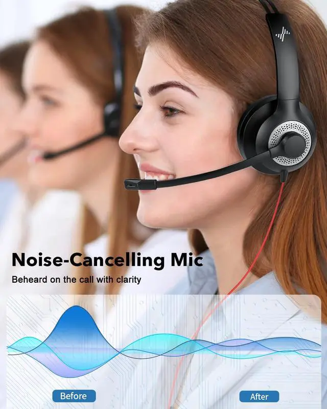 Alt view image 2 of 5 - JIAMQISHI USB Headset with Mic for PC, On-Ear Computer Laptop Headphones with Noise Cancelling Microphone in-line Control for Home Office Online Class (USB+3.5mm Single Ear Headset, Black)