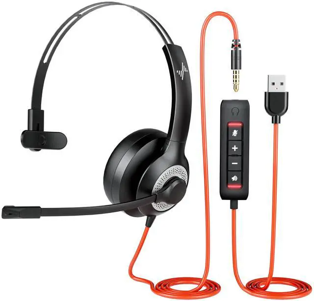 Main image of JIAMQISHI USB Headset with Mic for PC, On-Ear Computer Laptop Headphones with Noise Cancelling Microphone in-line Control for Home Office Online Class (USB+3.5mm Single Ear Headset, Black)