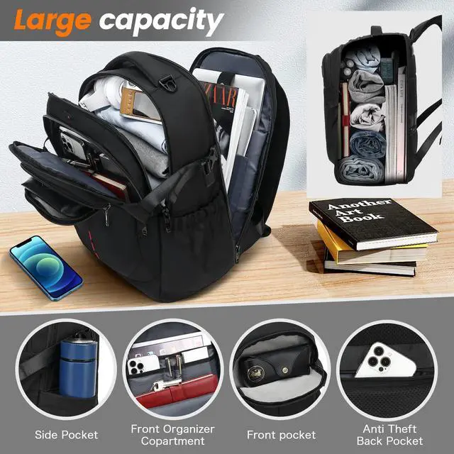 Alt view image 2 of 5 - INSAVANT Laptop Backpack 15.6 Inch TSA Friendly Travel Backpacks Extra Large Durable College Travel Daypack Anti Theft with USB Charging Port Best Gift for Men Women (Black)