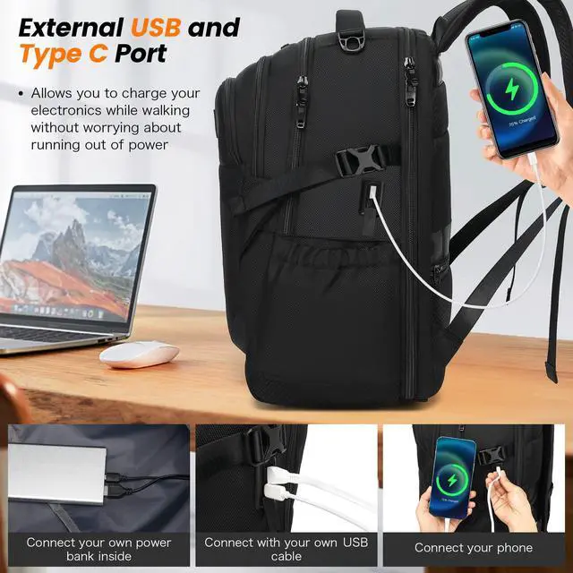 Alt view image 3 of 5 - INSAVANT Laptop Backpack 15.6 Inch TSA Friendly Travel Backpacks Extra Large Durable College Travel Daypack Anti Theft with USB Charging Port Best Gift for Men Women (Black)