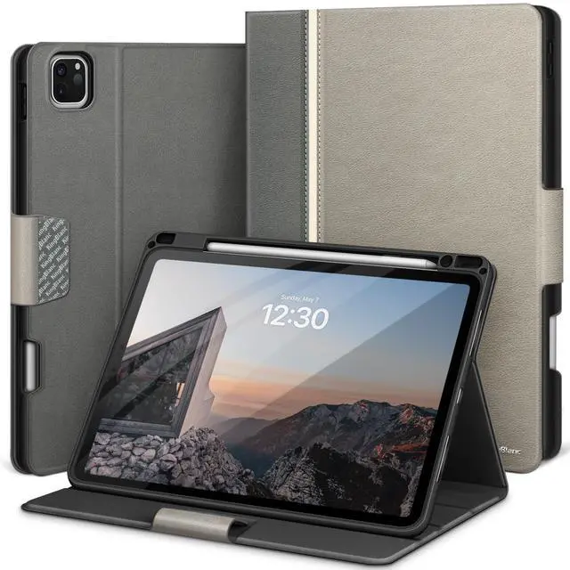 Main image of KingBlanc Case for iPad Pro 11-inch Case 4th/3rd/2nd Generation (2022/2021/2020) with Pencil Holder, Vegan Leather Bicolor Cover, Auto Sleep Wake, Apple Pencil 2. Charging, Multi-Angle Viewing, Gray
