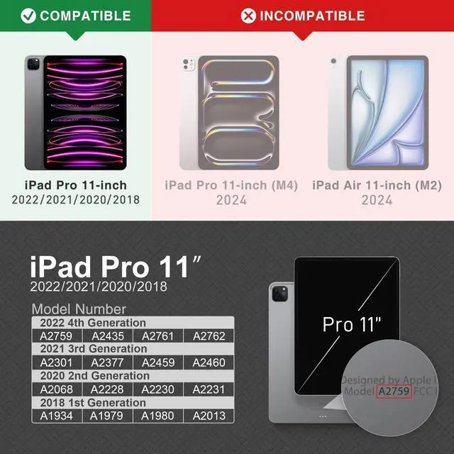 Alt view image 2 of 5 - KingBlanc Case for iPad Pro 11-inch Case 4th/3rd/2nd Generation (2022/2021/2020) with Pencil Holder, Vegan Leather Bicolor Cover, Auto Sleep Wake, Apple Pencil 2. Charging, Multi-Angle Viewing, Gray