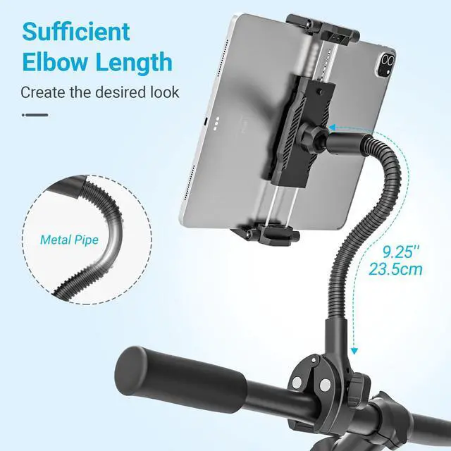 Alt view image 4 of 5 - INSSKY Handlebar Gooseneck Tablet Holder, Rotatable Adjustable Tablet Mount for Bike/Strollers/Treadmills, Fit Thickness Case (Deep Max 1.18'') for iPad Pro/Air/Mini, Galaxy Tab, all 6.1-15.6" Devices
