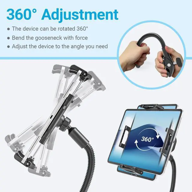Alt view image 2 of 5 - INSSKY Handlebar Gooseneck Tablet Holder, Rotatable Adjustable Tablet Mount for Bike/Strollers/Treadmills, Fit Thickness Case (Deep Max 1.18'') for iPad Pro/Air/Mini, Galaxy Tab, all 6.1-15.6" Devices