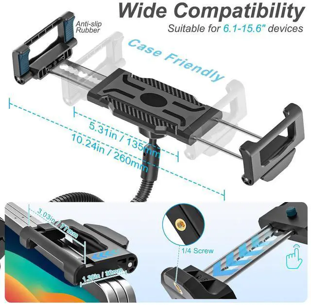 Alt view image 5 of 5 - INSSKY Handlebar Gooseneck Tablet Holder, Rotatable Adjustable Tablet Mount for Bike/Strollers/Treadmills, Fit Thickness Case (Deep Max 1.18'') for iPad Pro/Air/Mini, Galaxy Tab, all 6.1-15.6" Devices