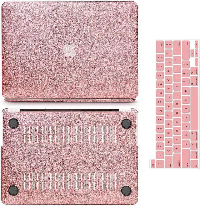 Alt view image 2 of 5 - iPAPA Compatible with MacBook Pro 13 inch Case M2 2025 2024 2023 2022 2021-2016 M1 A2338 A2251 A2289 A2159 A1989 A1708 A1706,Glitter Smooth Leather Hard Shell Case + Keyboard Cover, Shining Rose Gold