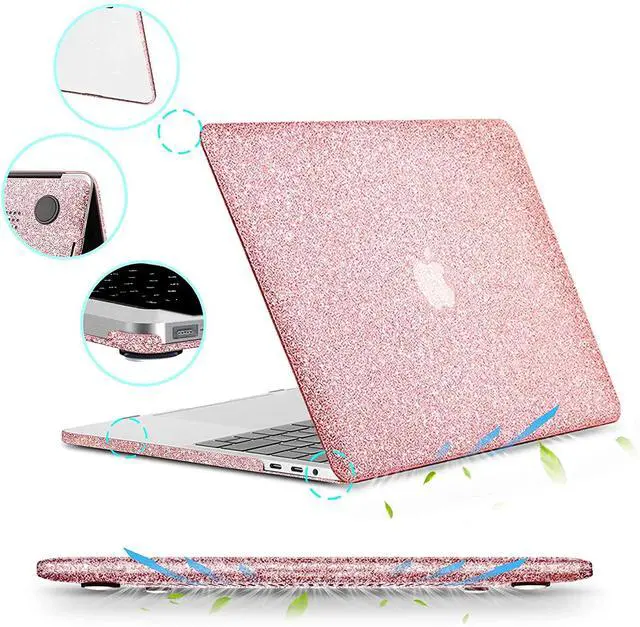 Alt view image 3 of 5 - iPAPA Compatible with MacBook Pro 13 inch Case M2 2025 2024 2023 2022 2021-2016 M1 A2338 A2251 A2289 A2159 A1989 A1708 A1706,Glitter Smooth Leather Hard Shell Case + Keyboard Cover, Shining Rose Gold