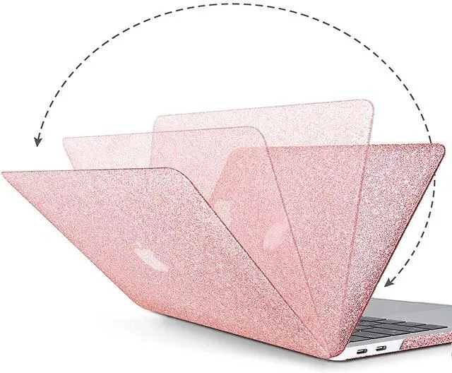 Alt view image 4 of 5 - iPAPA Compatible with MacBook Pro 13 inch Case M2 2025 2024 2023 2022 2021-2016 M1 A2338 A2251 A2289 A2159 A1989 A1708 A1706,Glitter Smooth Leather Hard Shell Case + Keyboard Cover, Shining Rose Gold