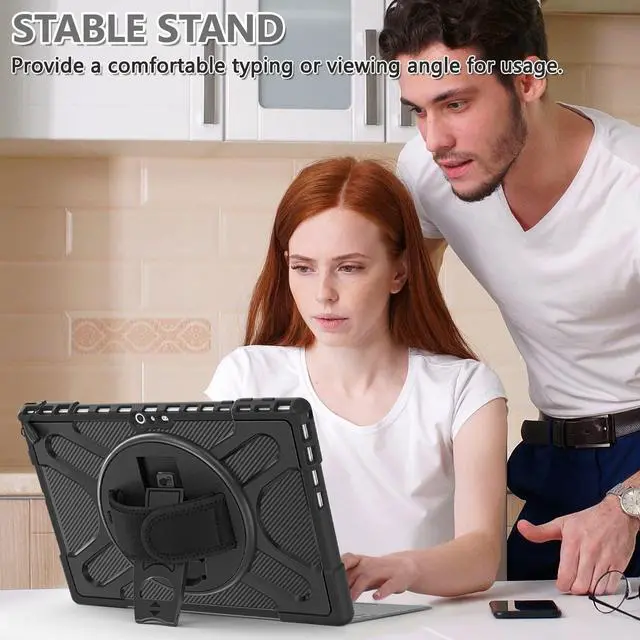 Alt view image 3 of 5 - Junfire Protective Case for Microsoft Surface Pro 7 Plus, Surface Pro 7/6/5/4 Shockproof Rugged Case with 360degRotating Kickstand/Hand Strap/Stylus Holder, Compatible with Type Cover Keyboard,Black