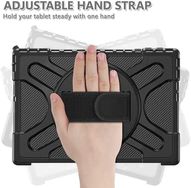 Alt view image 4 of 5 - Junfire Protective Case for Microsoft Surface Pro 7 Plus, Surface Pro 7/6/5/4 Shockproof Rugged Case with 360degRotating Kickstand/Hand Strap/Stylus Holder, Compatible with Type Cover Keyboard,Black