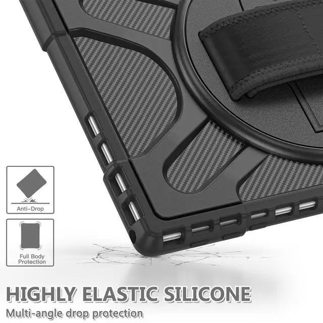 Alt view image 5 of 5 - Junfire Protective Case for Microsoft Surface Pro 7 Plus, Surface Pro 7/6/5/4 Shockproof Rugged Case with 360degRotating Kickstand/Hand Strap/Stylus Holder, Compatible with Type Cover Keyboard,Black