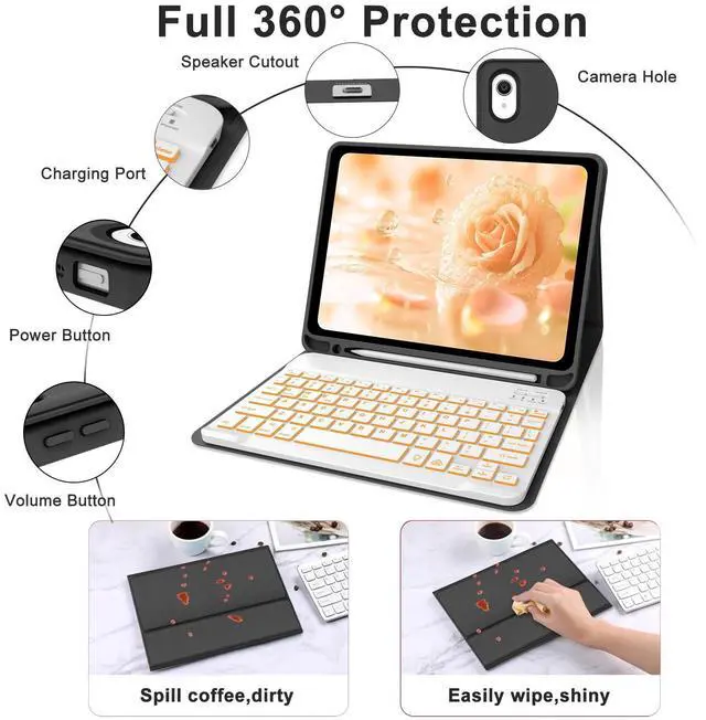 Alt view image 4 of 5 - IVEOPPE for iPad 11th 10th Generation Case with Keyboard, 7 Colors Backlit Wireless Detachable Bluetooth Keyboard for iPad 11-inch A16 2025 10th Gen 10.9 Inch 2022, Flip Stand Case,Black
