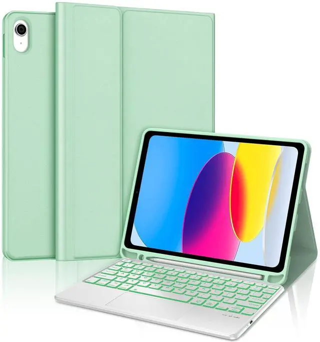 Main image of IVEOPPE for iPad 11th 10th Generation Case with Keyboard, 7 Color Backlit, Multi-Touch Trackpad, Detachable Wireless Bluetooth Keyboard Cover for iPad 11 inch A16 2025 10th Gen 10.9 Inch 2022, Green