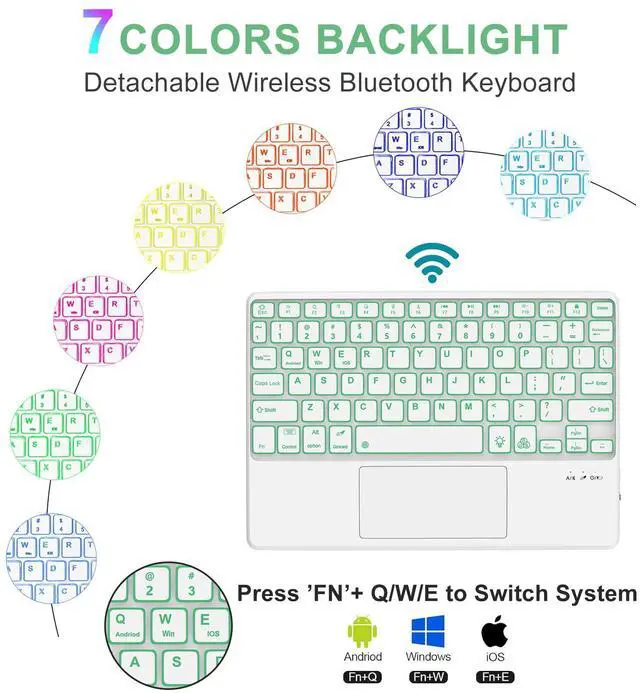 Alt view image 3 of 5 - IVEOPPE for iPad 11th 10th Generation Case with Keyboard, 7 Color Backlit, Multi-Touch Trackpad, Detachable Wireless Bluetooth Keyboard Cover for iPad 11 inch A16 2025 10th Gen 10.9 Inch 2022, Green