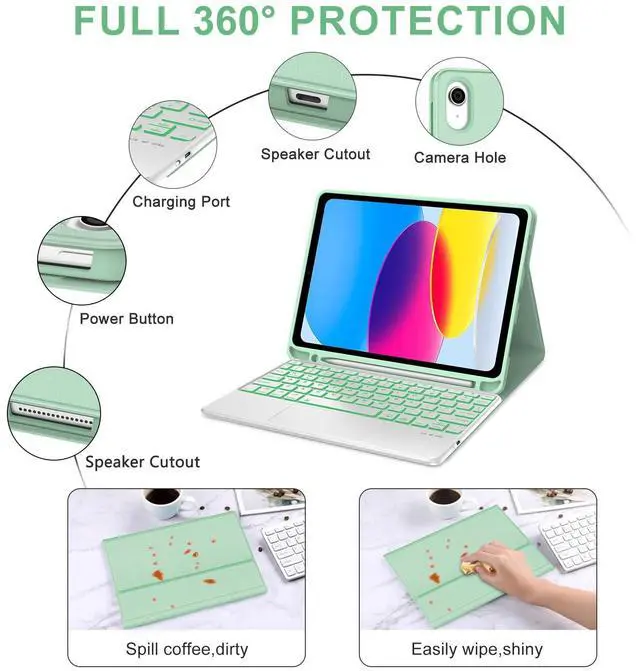 Alt view image 4 of 5 - IVEOPPE for iPad 11th 10th Generation Case with Keyboard, 7 Color Backlit, Multi-Touch Trackpad, Detachable Wireless Bluetooth Keyboard Cover for iPad 11 inch A16 2025 10th Gen 10.9 Inch 2022, Green