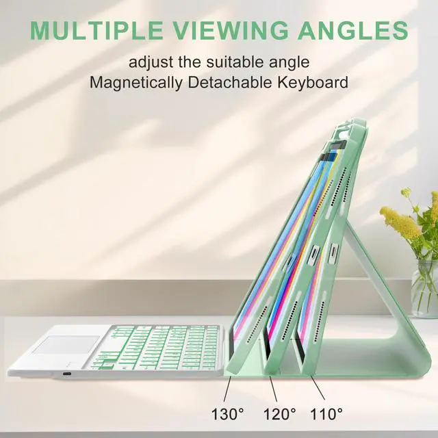 Alt view image 5 of 5 - IVEOPPE for iPad 11th 10th Generation Case with Keyboard, 7 Color Backlit, Multi-Touch Trackpad, Detachable Wireless Bluetooth Keyboard Cover for iPad 11 inch A16 2025 10th Gen 10.9 Inch 2022, Green
