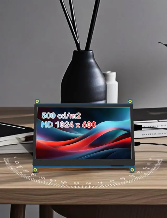 Alt view image 2 of 5 - JUN-ELECTRON 7 inch Mini Monitor, HDMI IPS Display 1024x600 Capacitive Screen for Raspberry Pi/Laptop/PC/Windows 11/10, Non-Touch