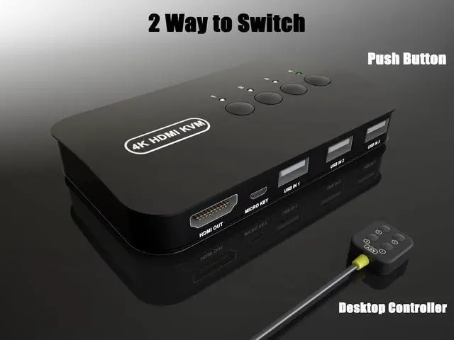 Alt view image 3 of 5 - HDMI KVM Switch 4 Port -USB KVM for 4 Computers Share Keyboard Mouse Printer,Flash Drive,HD Monitor, Support 4K@30Hz, 4 HDMI KVM Cables 1 Desktop Controller Included