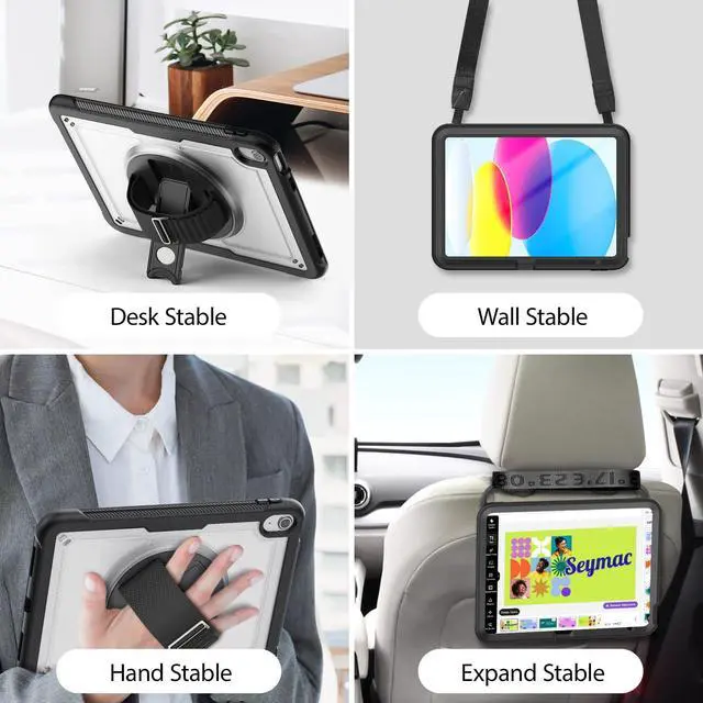 Alt view image 2 of 5 - KAIJIAbox Case for iPad (A16) 11th/10th Generation Case 11/10.9 Inch [2025/2022] with Screen Protector,360deg Band Hand Strap/Stand, Back Shell Protective Cover/Pencil Holder,Transparent