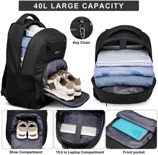 Alt view image 2 of 5 - kamater Backpack with Shoes Compartment, Travel Laptop Backpack for Men Women, Stylish Workout Sport Bag for Yoga, Casual Weekender Carry On for Flight, College, Outdoor, 17.3 inch Black