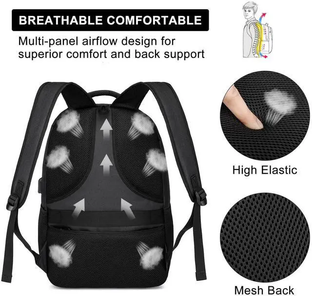 Alt view image 4 of 5 - kamater Backpack with Shoes Compartment, Travel Laptop Backpack for Men Women, Stylish Workout Sport Bag for Yoga, Casual Weekender Carry On for Flight, College, Outdoor, 17.3 inch Black