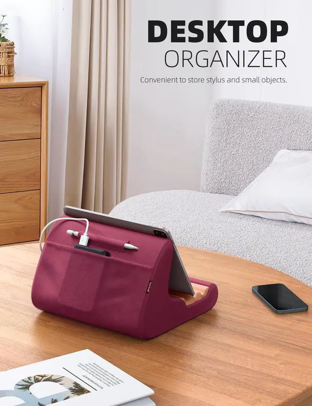 Alt view image 3 of 5 - Lamicall Tablet Holder, Tablet Pillow Stand - Tablet Pillow Soft Pad for Bed and Lap, with Stylus Mount & Pocket, for iPad Pro 12.9, Air, Mini, Kindle, Galaxy Tab and 4-13" Tablet, Dark Red