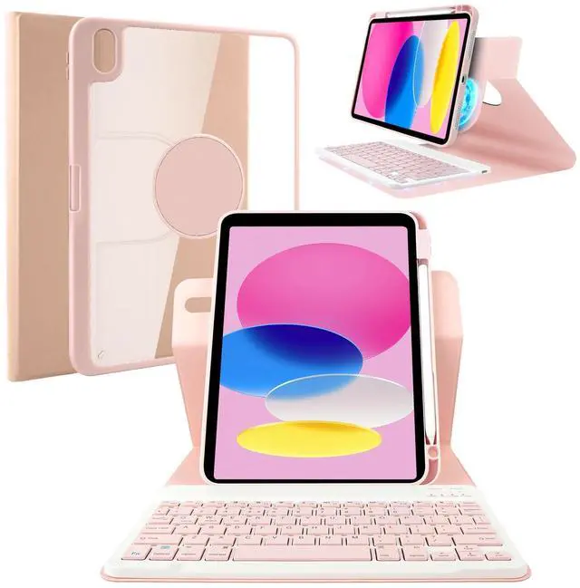 Main image of LAMA 2-in-1 Keyboard Case for iPad (A16) 11th Gen 2025/ iPad 10th Gen 10.9 inch 2022, Detachable Case with Keyboard for 10th/ (A16) 11th, 360 Rotatable Thin Slim Cover with Pen Holder, Pink