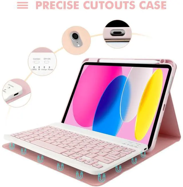 Alt view image 5 of 5 - LAMA 2-in-1 Keyboard Case for iPad (A16) 11th Gen 2025/ iPad 10th Gen 10.9 inch 2022, Detachable Case with Keyboard for 10th/ (A16) 11th, 360 Rotatable Thin Slim Cover with Pen Holder, Pink