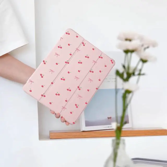 Alt view image 2 of 5 - Cute Kawaii Cherry Bow for iPad 10th Generation Case 10.9 Inch 2022 with Pencil Holder, Auto Sleep/Wake, Pink Leather Soft TPU Back Cover